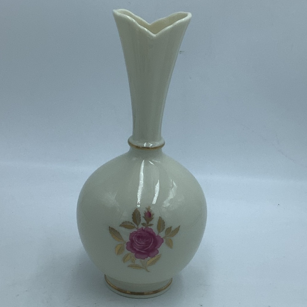 Vintage Lenox Bud Vase Pink Rose Hand Decorated in 24K Gold